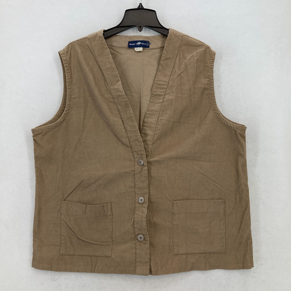 Vintage Steeple Chase Corduroy Vest Mens 44 Brown Button Front Cardigan Western